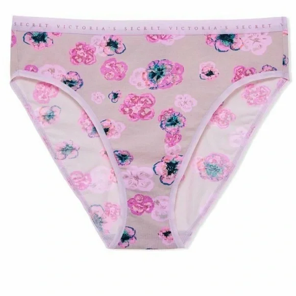 Victoria’s Secret Pink Floral Stretch Cotton High Leg Bikini Brief Panty Large L - Picture 2 of 3